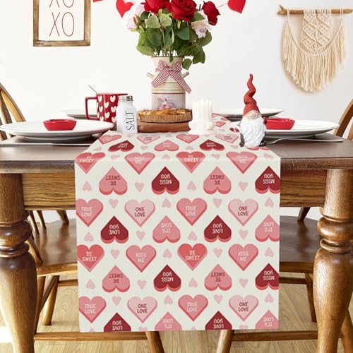 Valentine's Day Table Runner - Heart Design, 13 x 72 in Polyester