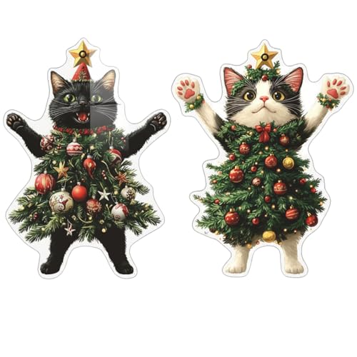 2-Pack Black Cat Christmas Ornaments - Durable Acrylic Holiday Decor