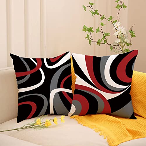 Red and Black Abstract Throw Pillow Covers 18x18 - Set of 4
