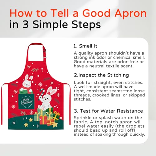 Christmas Funny Kitchen Apron with Cute Rabbit Design and Adjustable Bib