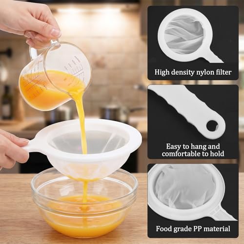 Yuanan 3-Piece Nylon Mesh Strainer Set, Ultra Fine Sieve with Handle