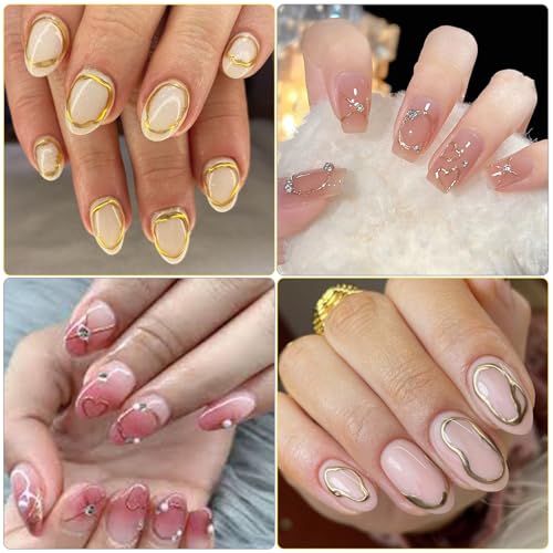 IDDFEVE Geometric Nail Art Stickers Rhinestone Gold Minimalist Decals 4 Sheets
