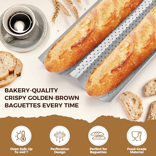 Yupjlia Nonstick Baguette Baking Pan - Perforated French Bread Pan