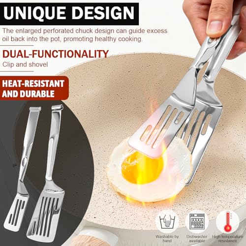 Heat-Resistant Stainless Steel Cooking Tongs with Detachable Spatula Design