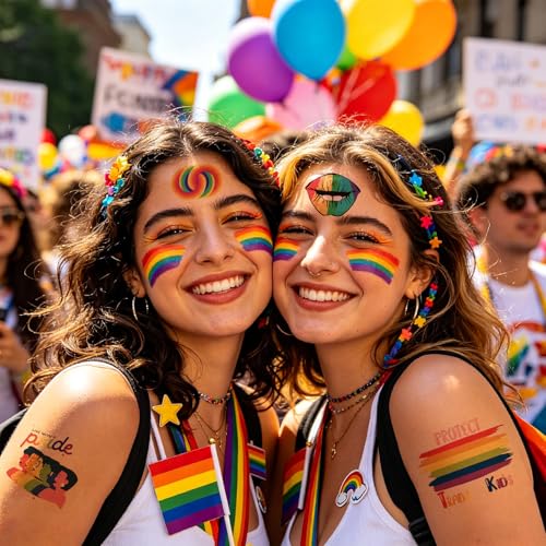Pride Temporary Tattoos - 20 Sheets LGBT Rainbow Stickers for Adults