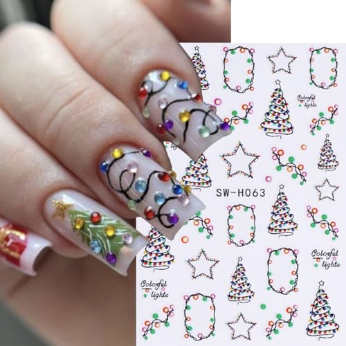 ZOAZJINAZ 4 Sheets Christmas Luminous 3D Nail Art Stickers Decals