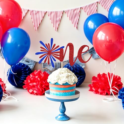 4th of July Cake Toppers - Red, White & Blue Glitter Set for 1st Birthday