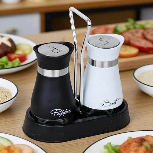Wartter 2-Piece Salt and Pepper Shaker Set with Holder - Black & White
