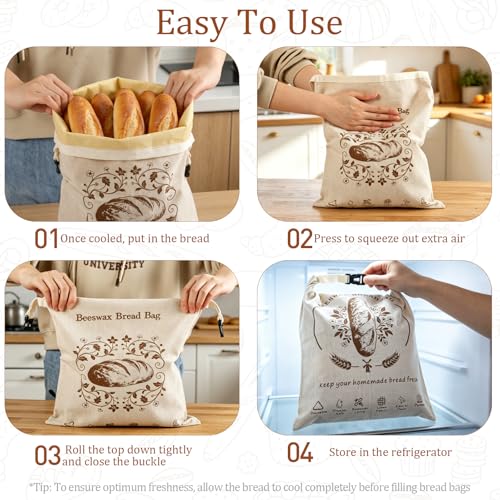Odujzem Beeswax Bread Bags - 2 Pack XL Reusable for Sourdough