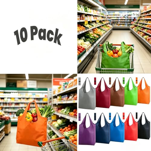 Bayyeskey Reusable Grocery Bags - 10 Pack Foldable Shopping Totes