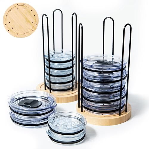 2-Pack Bamboo Tumbler Lid Organizer for Cups & Lids, Adjustable Fits All Sizes
