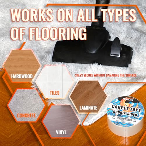 YONGJIN Double-Sided Carpet Tape 2 Inch x 10 Yards - Heavy-Duty, Residue-Free