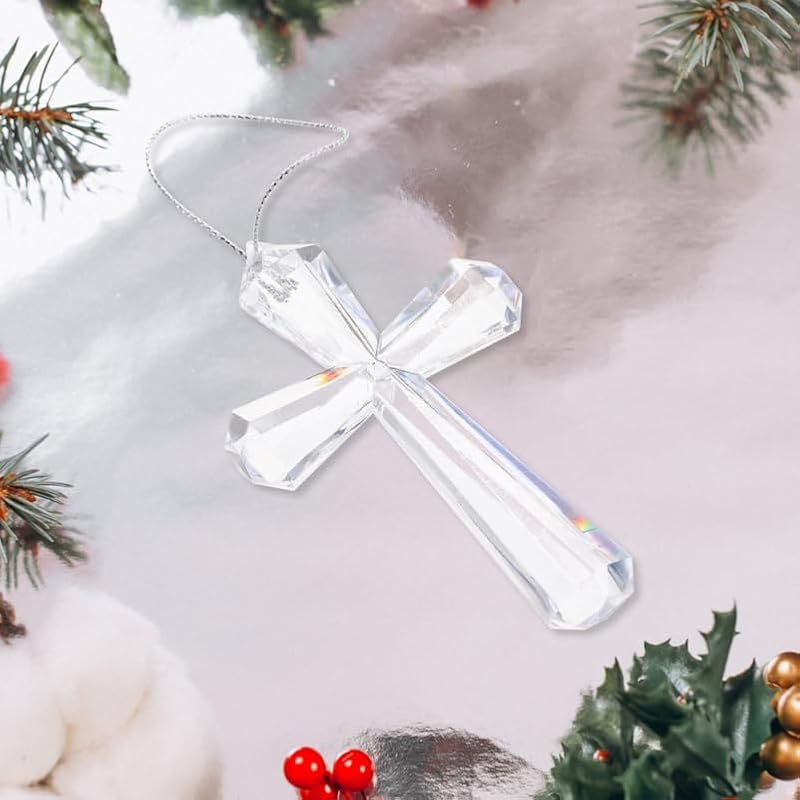 Transparent Acrylic Cross Hanging Ornaments - 2 Pcs Easter Tree Decor