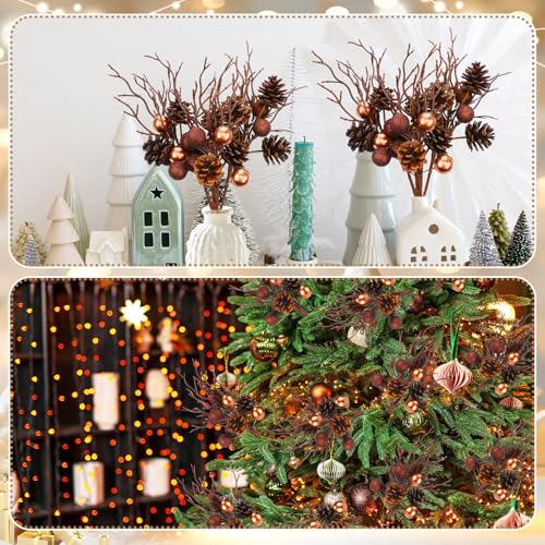 6 Pack Christmas Pinecone Picks 14.5 Inch Artificial Branches for Holiday Decor