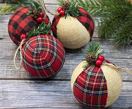 Red Burlap Christmas Hanging Ornaments Farmhouse Rustic Holiday Decor Set 12