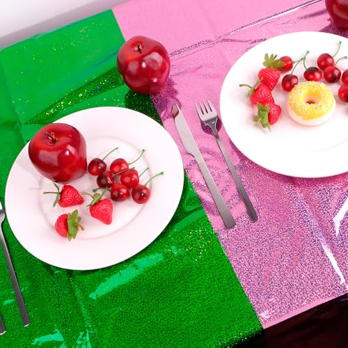 Holographic Tablecloth Set - 2 Pcs Pink & Green 39" x 106"