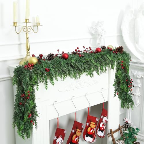 9ft Artificial Cedar Garland with Soft Thick Pine for Christmas Holiday Decor