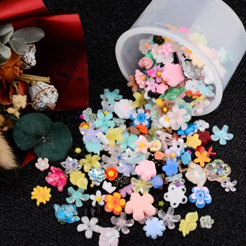100 Pcs 3D Resin Flower Nail Charms Mixed Floral Studs for DIY Crafts