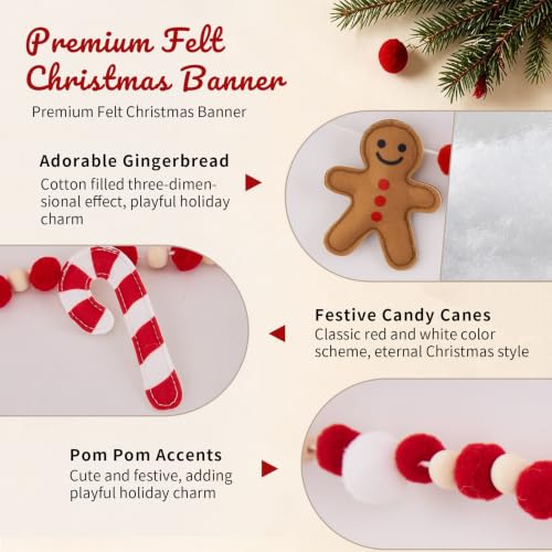Christmas Gingerbread Man Banner Set - Multi 3 Pack Holiday Decorations with Candy Cane & Merry Christmas Letters