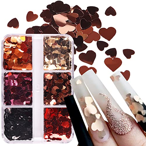 Holographic Heart Nail Glitter Sequins 6 Grids Valentine Art Decals