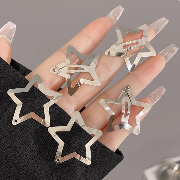 Isvo 32 Pcs Star Hair Clips, 1.22" Y2K Metal Snap Silver Barrettes