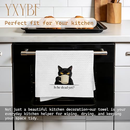 YXYBF Is He Dead Yet? Funny Black Cat Kitchen Hand Towel 16x24 Inches - Cat Lover Gift