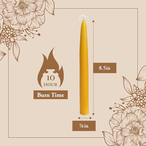 Red Blossom Beeswax Taper Candles Set - 8.5 Inch Unscented Handmade Decor, 12 Pack
