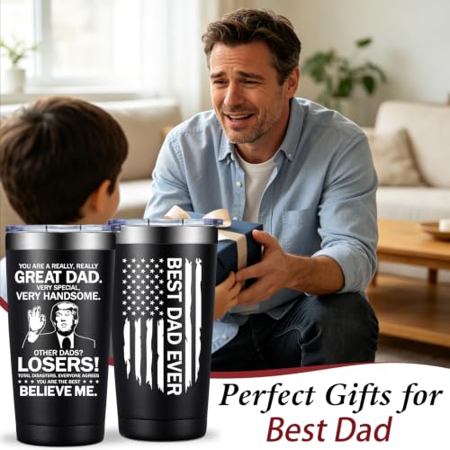 Dad Gifts from Daughter Son - Best Dad Ever 20oz Tumbler Cup - Black Variation
