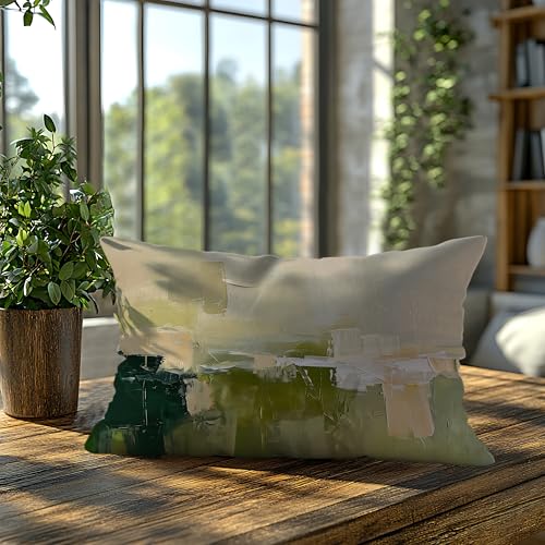Abstract Olive Green Boho Pillow Cover 20x12, Double-Sided