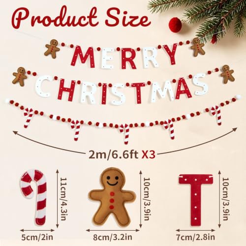 Christmas Gingerbread Man Banner Set - Multi 3 Pack Holiday Decorations with Candy Cane & Merry Christmas Letters