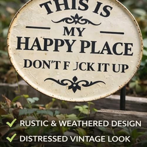 Funny Metal Garden Sign - 'This Is My Happy Place' Decor, 8in