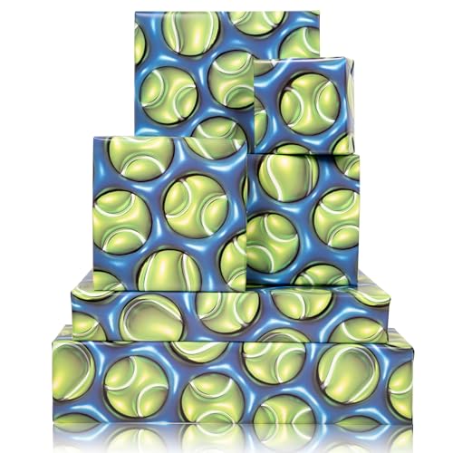 Tennis Wrapping Paper 3D Effect Design Gift Wrap Sheets - 20x28 Inch 6 Pack