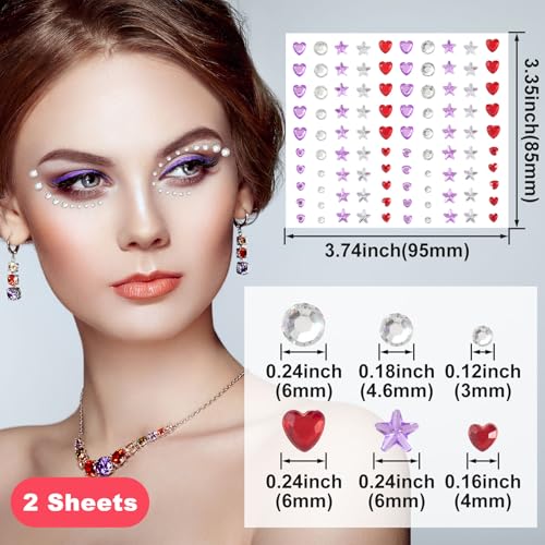 OIIKI Face Gems Stickers - Star & Heart Acrylic Rhinestone Makeup Jewels