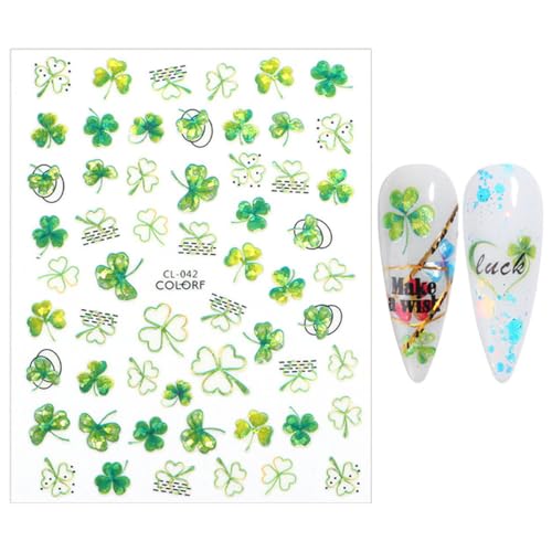 St. Patrick's Day Nail Art Stickers - 12 Sheets Shamrock Green Glitter Self-Adhesive Nail Decals