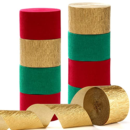 Red Green Gold Party Streamers Set - 9 Rolls for Christmas, Weddings, Birthdays