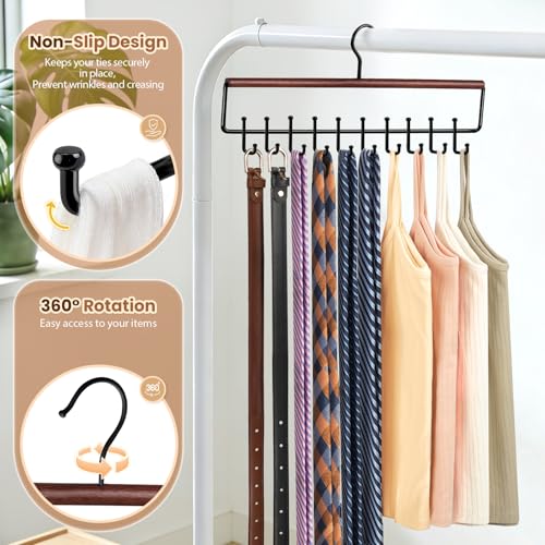 Wood Belt and Tie Organizer Rack with 20 Hooks - Space Saving Closet Storage