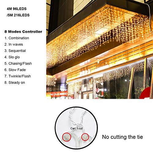Outdoor Icicle String Lights 13FT Warm White 96 LEDs 8 Modes Festive Decor