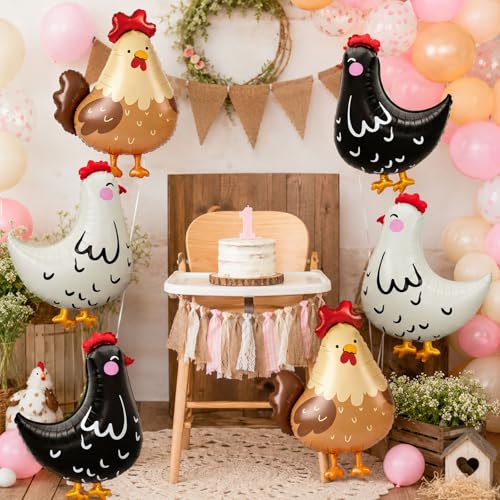 6PCS Farm Animal Balloons - Chicken Party Decorations Set