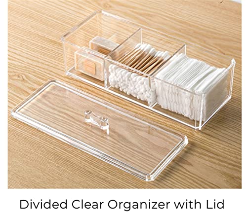 Clear Acrylic 3-Compartment Cotton Swab & Q-Tip Holder with Lid