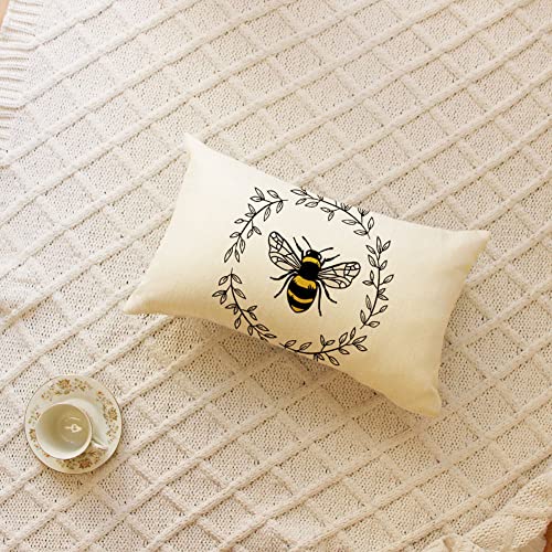 Ogiselestyle Bee Lumbar Pillow Cover, 12x20 Inch Farmhouse Cushion