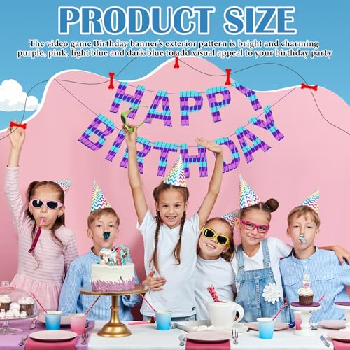 VitalCozy Video Game Happy Birthday Banner - Pre-Strung Party Decoration