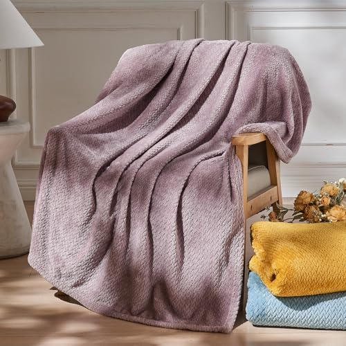 NEWCOSPLAY Flannel Fleece Throw Blanket, Light Purple Leaves Pattern, 50"x60"