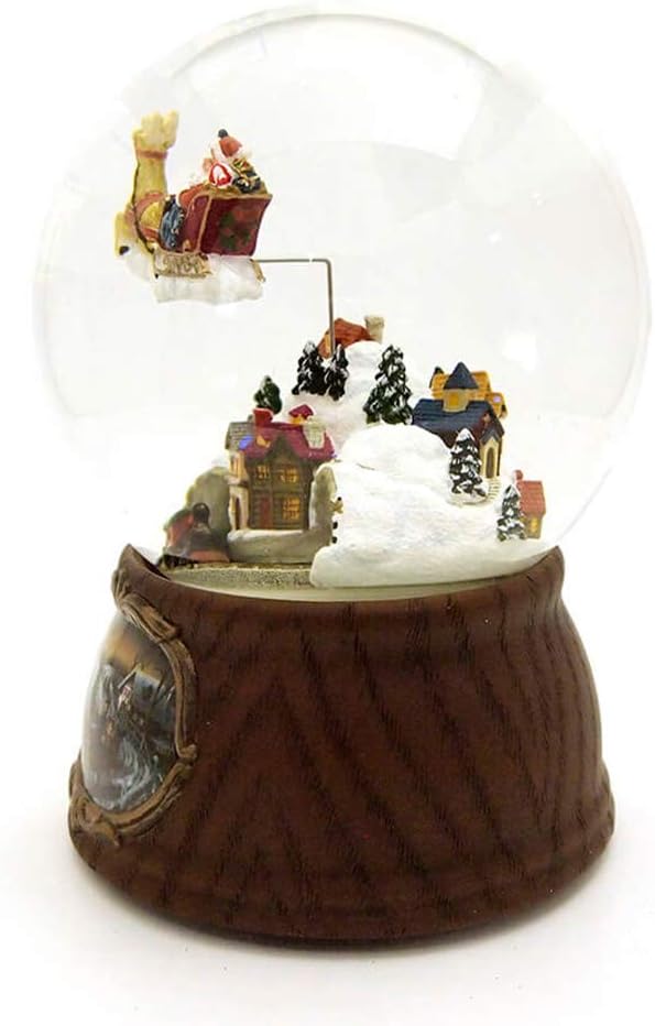 Regine Switzerland Musical Christmas Snow Globe - 6.25" Brown and White Santa with Train