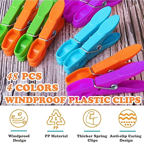 48 PCS Heavy Duty Plastic Clothespins, Non-Slip Laundry Clips for Drying