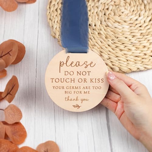 Please Do Not Touch Baby Sign - Wooden Sign with Blue Ribbon