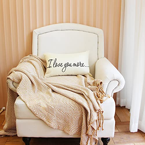 I Love You More Farmhouse Lumbar Pillow Cover, Beige 12" x 20" Cushion Case