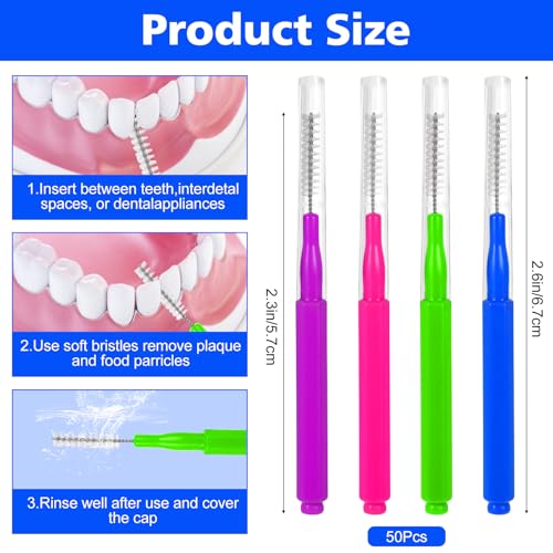 JJUNW 50 Pieces Interdental Brushes Mixed Color Dental Cleaning Tools