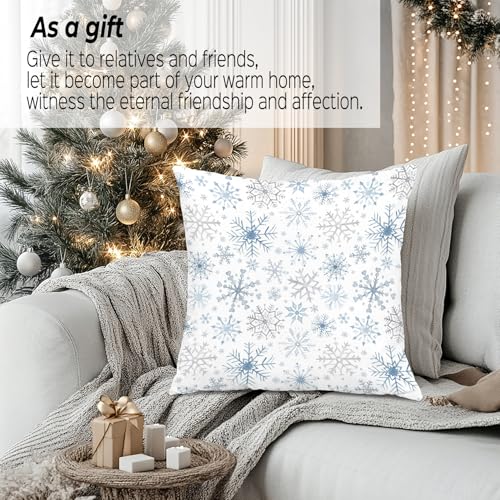 SDFKMLCDL Blue Silver Christmas Snowflake Pillow Cover 18x18 - Holiday Decor