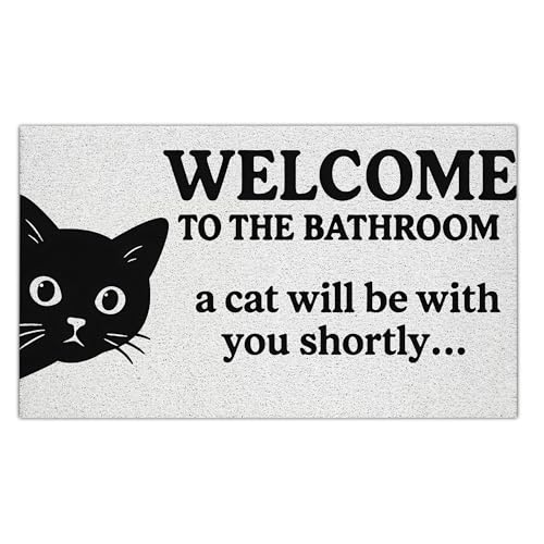 Black Cat Welcome Door Mat - Funny Indoor & Outdoor Mat, 17x30