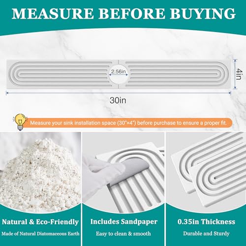 MAGKOTA White Stone Faucet Mat 30" x 4" - Quick Dry Splash Guard